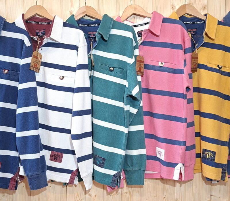 Long Sleeved Striped Piqué Polo with Pocket